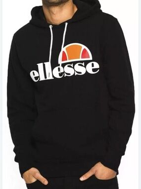 Ellesse Black Hoodie with White and Red Logo Unisex